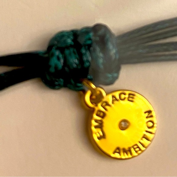 TORY BURCH “Embrace Ambition” Gold-Tone & Green Tie-Rope Bracelet, NIP - Picture 4 of 6